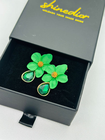 Elegant Green Floral Drop Earrings