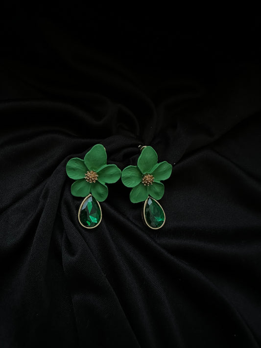 Elegant Green Floral Drop Earrings