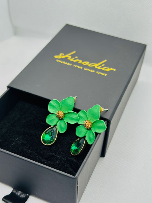 Elegant Green Floral Drop Earrings