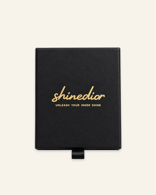 Shinedior luxury black drawer jewelry box with gold foil branding on a clean white background.